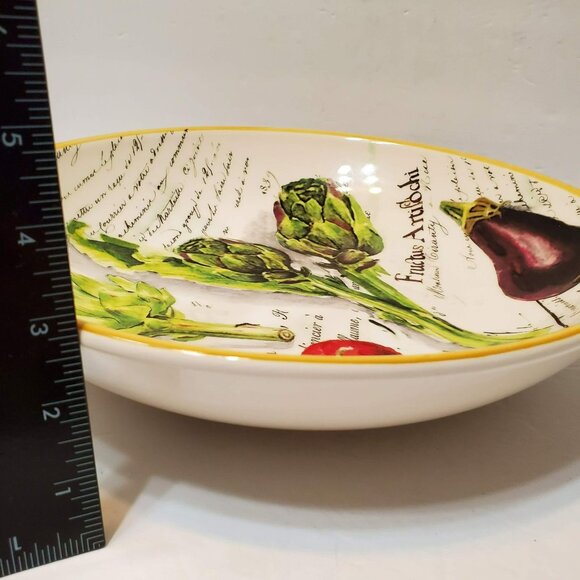 Williams Sonoma 2009 Marche Artichoke 13" Pasta Serving Bowl Gold Rim Portugal - Picture 5 of 7